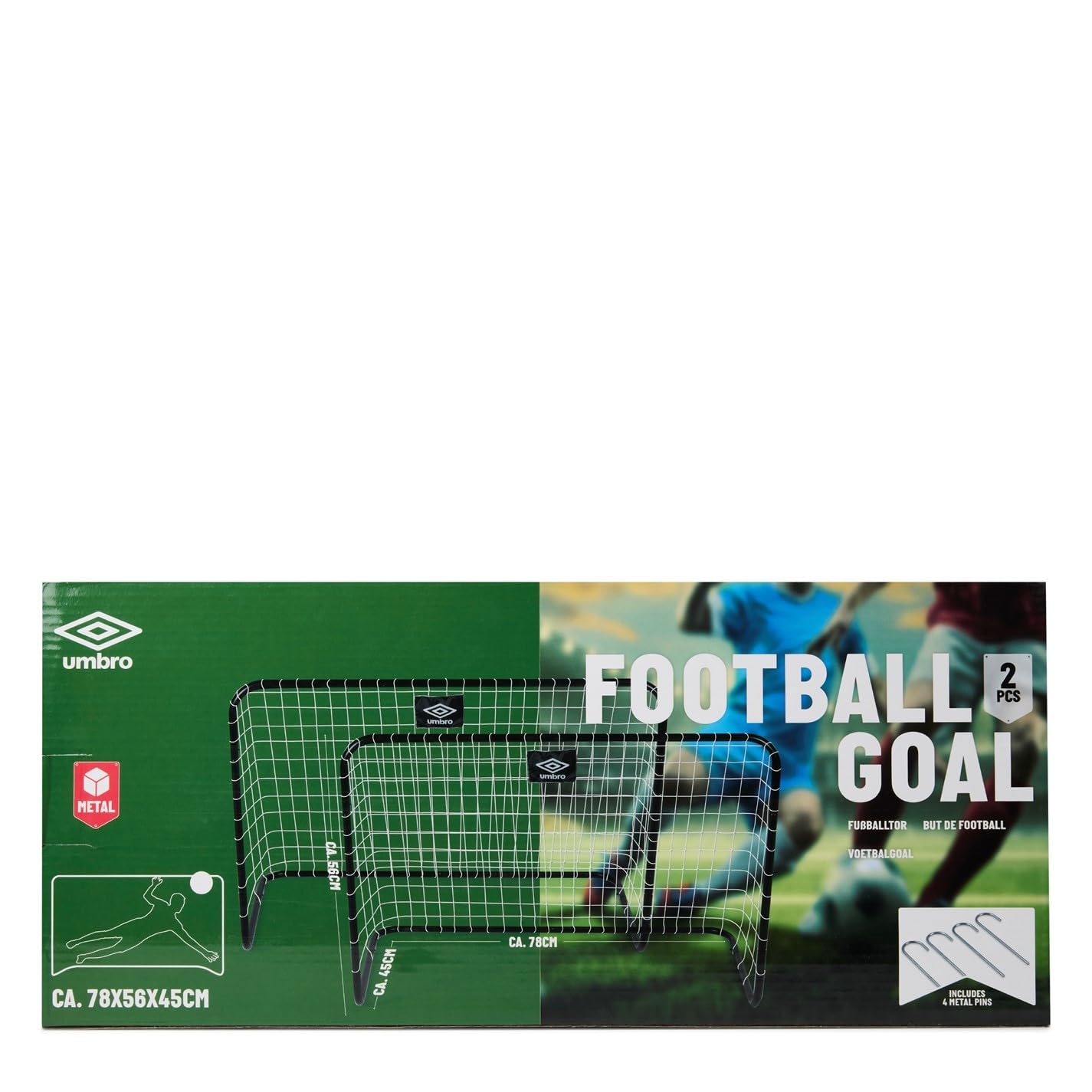 Umbro Football Goals Set of 2 - Includes 4 Ground Hooks - 78 x 56 x 45 cm - Metal - Black