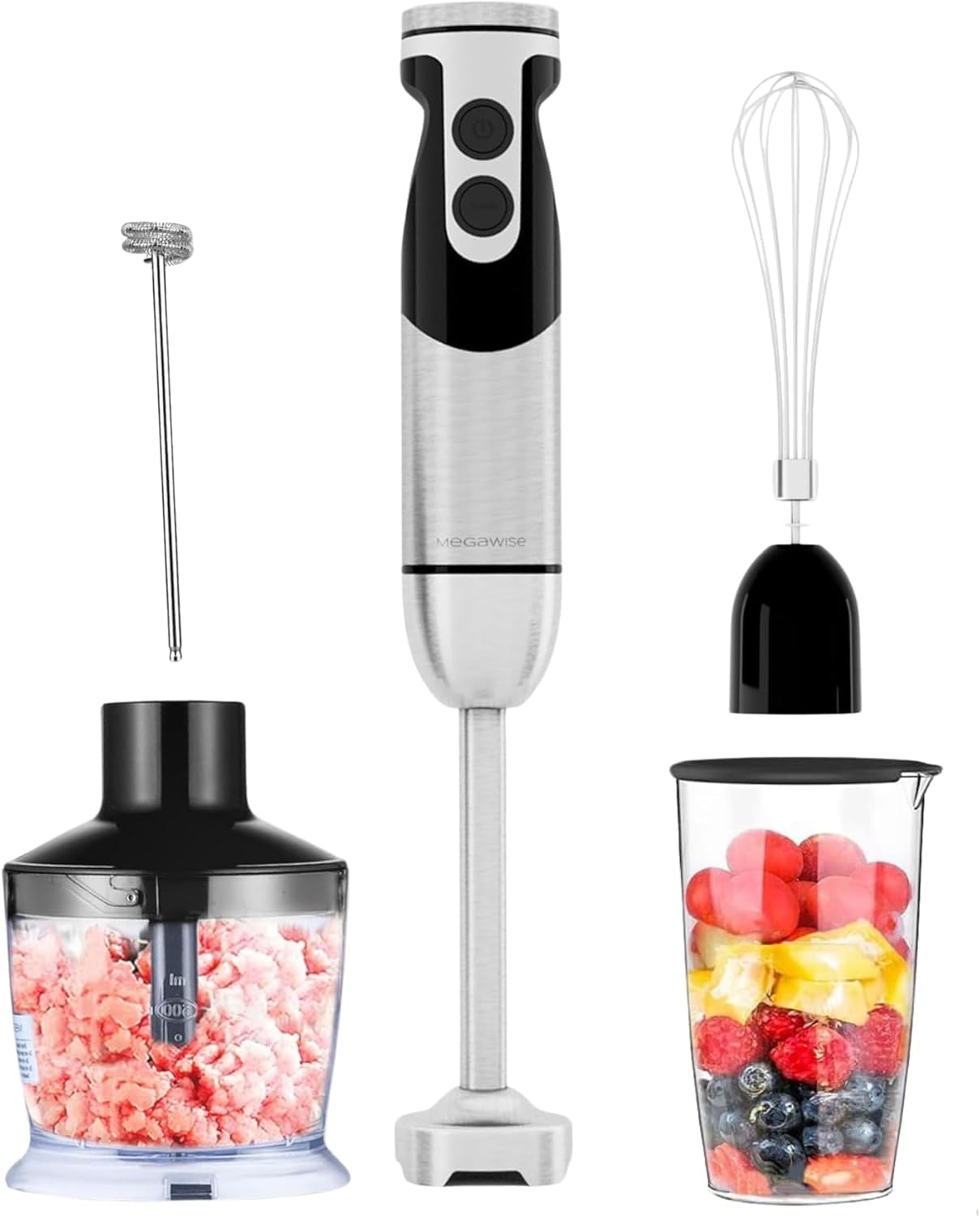 Photo 1 of ***PARTS ONLY*** MegaWise Pro Titanium Reinforced 5-in-1 Immersion Hand Blender, Powerful 400W with 80% Sharper Blades, 12-Speed Corded Blender, Including 500ml Chopper, 600ml Beaker, Whisk and Milk Frother (Black)