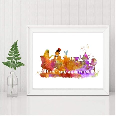 Amazon 不思議の国のティーパーティープリント水彩ポスターアリスキャンバス絵画ホームベッドルーム壁絵装飾 40 50センチなしフレーム ウォールステッカー オンライン通販