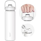 TOURIT 24 oz Insulated Water Bottle, Stainless Steel Sports Water Bottles With Top Handle, Double-Wall Travel Thermal Water Flask, BPA Free Leakproof Water Bottle for Sports, Glacial White