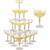 XIRUOXINKEMAO 50 PCS champagne tower glasses, 5 oz disposable martini and champagne glasses plastic, plastic coupe glasses, disposable champagne glasses for Weddings & parties