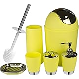 Amazon.com: Yellow Bathroom Accessories Set 6 Pieces Plastic Bathroom ...