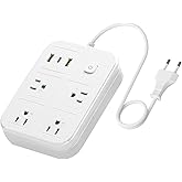 European Travel Plug Adapter, European Power Strip with 4 AC Outlets 1 USB C and 2 USB Ports, Europe to US Plug Adapter Type C for EU Germany France Spain Italy Travel (3ft)