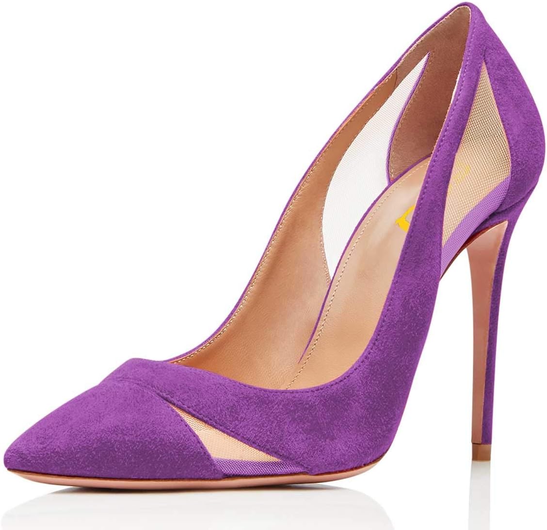 FSJ Women Mesh Pointed Toe Stiletto Thin High Heel Pumps Slip on Dress Ladies Shoes Size 4-15 US
