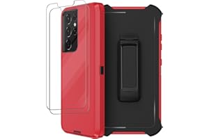 RUBCASE for Samsung Galaxy S21 Ultra Case with Belt Clip Holster, 2X Screen Protector, Heavy Duty Full Body Shockproof Drop-proof Rugged Protective Cover for Samsung Galaxy S21 Ultra 5G 6.8 inch (Red II)