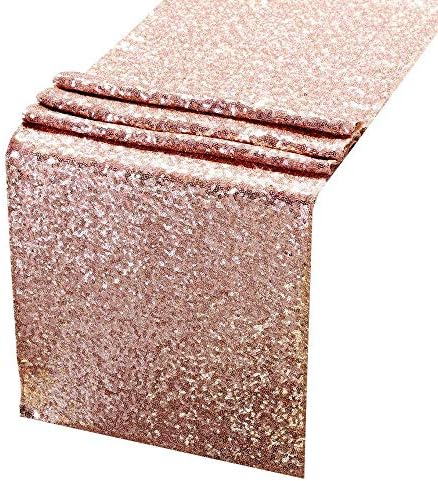DRROT Table Runners 12 X 108 Inch Glitter Rose Gold Table Runner, Rose GoldSequin Table Runners For Wedding Engagement Party Bridal Baby Shower Dresser Decorations