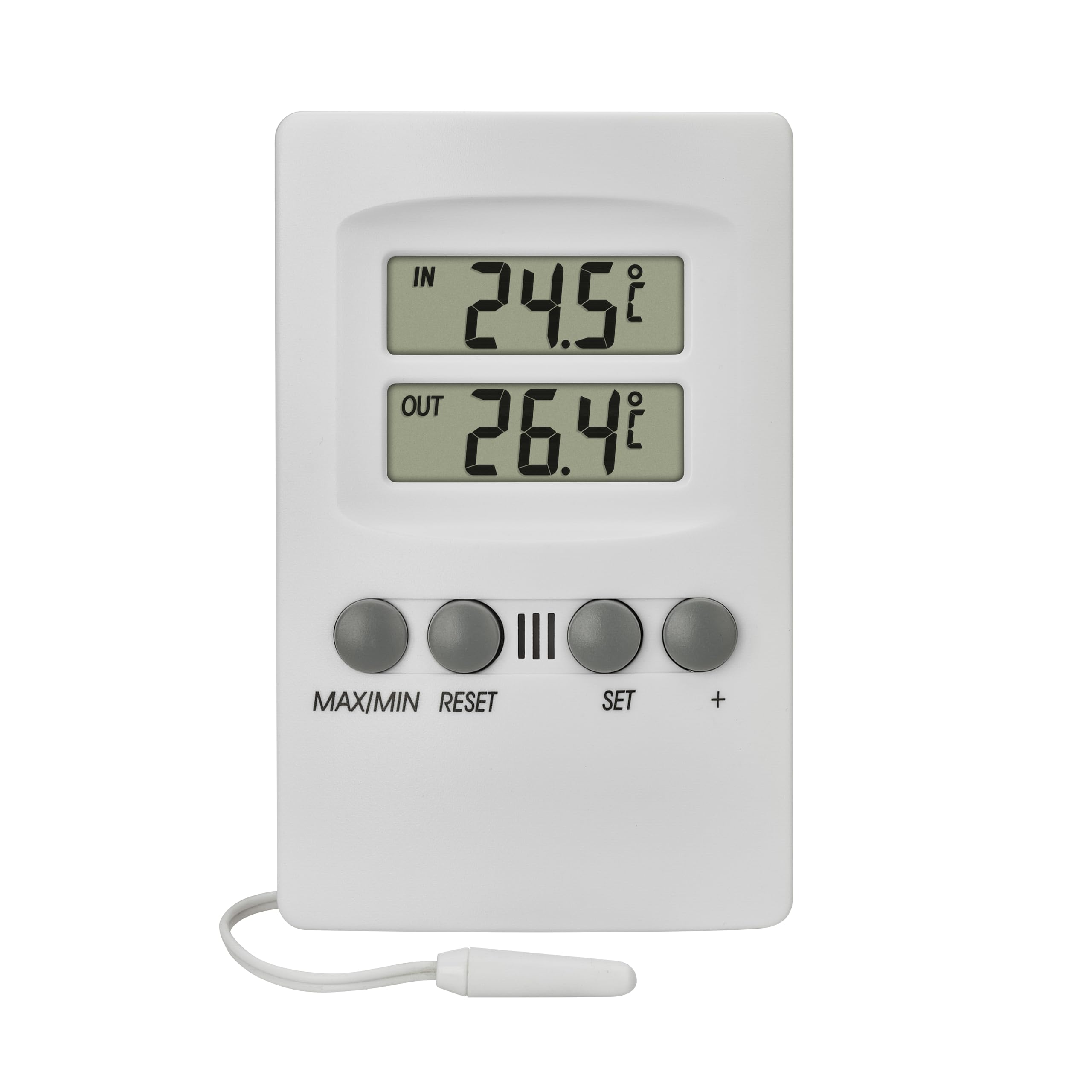 TFA Dostmann 30.1024 Digital Indoor/Outdoor Thermometer with Waterproof Cable Sensor with Alarm White (L) 70 x (W) 20 (70) x (H) 110 mm
