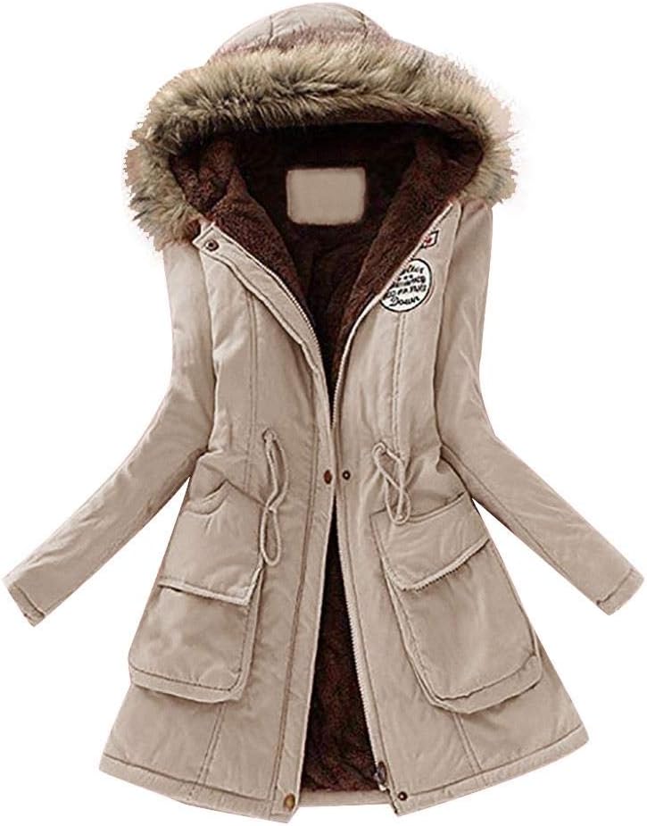 HGWXX7 Women's Winter Warm Faux Fur Lining Trench Coat Thick Long Jacket Hooded Parka