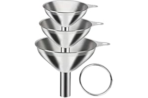 3-Pack Stainless Steel Funnel Set - Small Mouth Funnels for Wine, Oil, Liquor & Kitchen Liquids, Food Grade Metal Funnels for