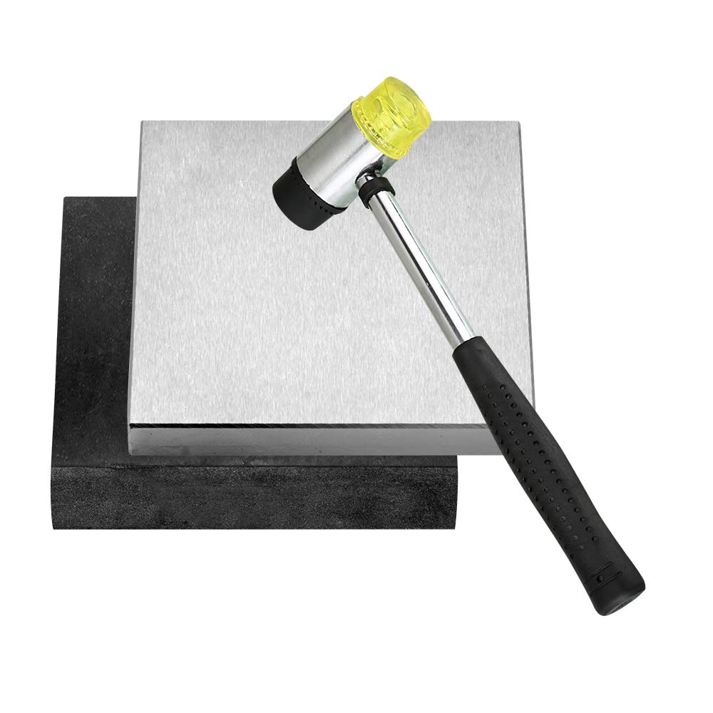 Oudtinz Steel and Rubber Block 2 Pcs Work Bench Blocks Stamping Block for Hammering, Shaping, Chasing, Flattening Metals (10CM x 10CM)