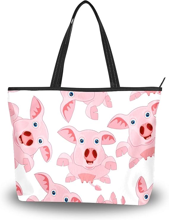 Amazon トートバッグ 豚 飛び かわいい レディース 肩掛け 大容量 通勤 通学 旅行 高校生 軽い 軽量 肩掛け バッグ 対応 ハンドバッグ 大きさ ファスナー 2way 手提げバッグ ギフト プレゼント トートバッグ