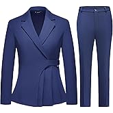 TRONSTORE Women's Pants Suit Solid Jacket 2 Piece Set Irregular Blazer Suit Business Casual
