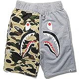 Shark Pattern Camouflage Stitching Shorts Men Drawstring Black Sports Shorts