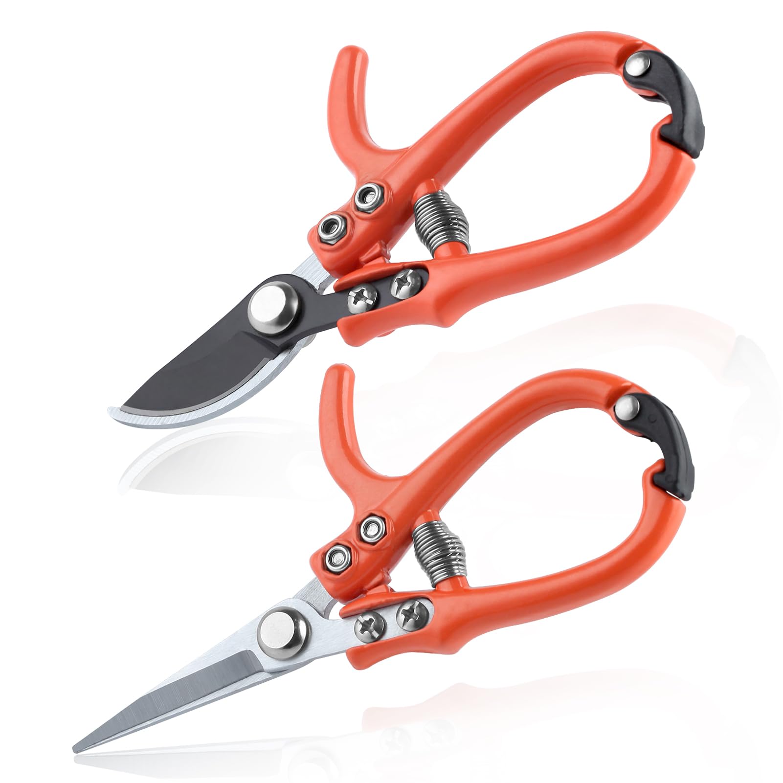LEONTOOL Garden Pruning Shears Set Plant Pruning Shears Garden Trimming Scissors, 6 Inches Bypass Garden Shears and 6.7 Inches Straight Garden Scissors, Hand Pruner for Flowers, Potting, House Plants