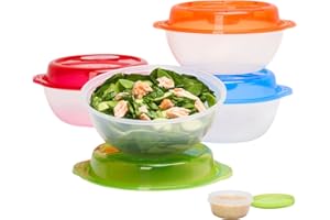 Bentgo Easyboxes Salad-to-Go Containers - 8-Piece Set: 4 Bowls, Leak-Proof Dressing Cups Built-In & 4 Fitted Lids Seal in Fre
