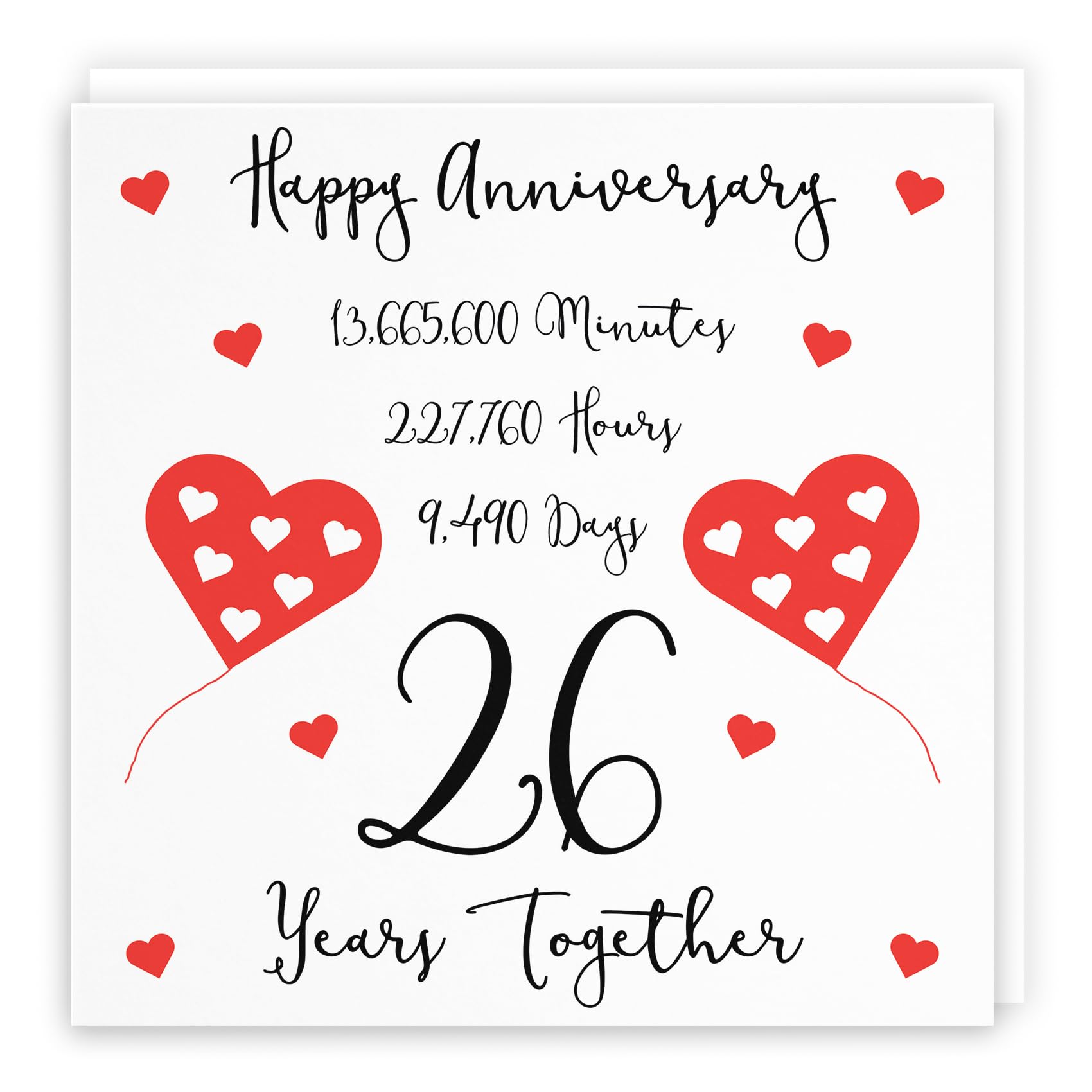 Hunts England - 26th Wedding Anniversary Card - 26 Years Together - Happy Anniversary - Timeless Collection - Fun Cute Card