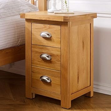 3 Drawer Large Bedside Table Happy Beds Woburn Solid Wood Oak