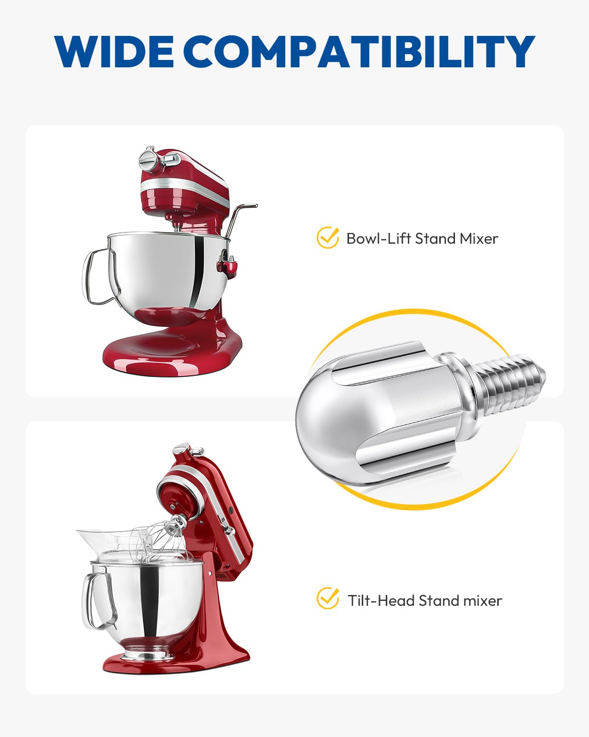 Attachment Knob Thumb Screw fit for Kitchen Aid Mixers, Upgraded 6061 Aluminum 1.65‘’ Long Screw Head Knob Replacement Parts, Replaces 9709194, 4162142, 240374 etc, Chrome
