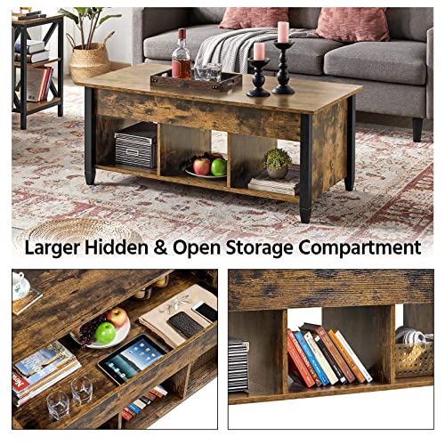 Yaheetech Rustic Coffee Table, Lift Top Coffee Table with Hidden Storage Compartment & Shelf