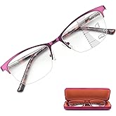 Missfive Premium Progressive Multifocus Metal Computer Reading Glasses For Women & A Hard Case, No Line Multifocal Readers with No Broken Spring Hinge(Workspace For Near Range 2.00x)
