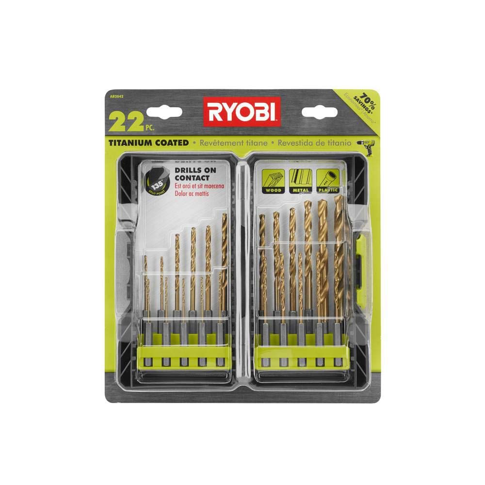Ryobi AR2042 22 Piece Titanium Coated Drill Bit Set including 135 Degree Split Point Ends