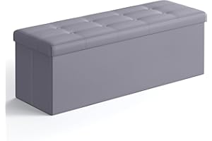SONGMICS 43 Inches Folding Storage Ottoman Bench, Storage Chest, Footrest, Padded Seat, Dove Gray ULSF70GY
