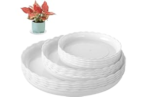 OFiSEXPT 15 Pcs Plastic White Round Wave Plant Saucer,6 Inch/8 Inch/10 Inch,Durable Duty Flower Plant Pot Drip Tray Container