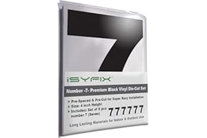 iSYFIX Black Vinyl Number 7 (Seven) Stickers - 6 Pack 4 inch Self Adhesive - Decal Die Cut & Pre-Spaced for Mailbox, Signs, Window, Door, Cars, Trucks, Home, Business, Address Number, In & Outdoor