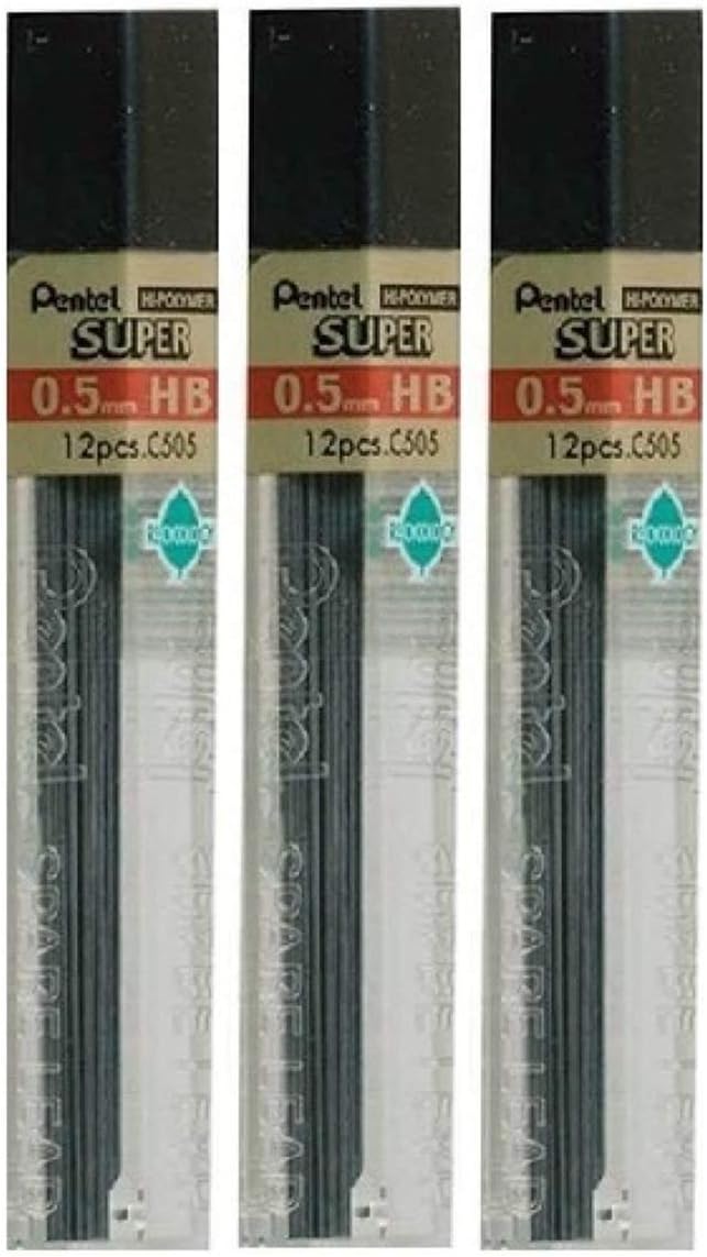 Pentel 0.5mm HB Lead Refill 36 Pieces 3 Tubes Hi Pollymer Super For Pencils