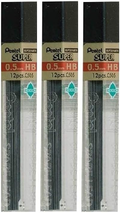 Pentel 0.5mm HB Lead Refill 36 Pieces 3 Tubes Hi Pollymer Super For Pencils