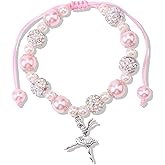 Mikovivi Dance Bracelet for Women, Sparkly Pink White Pearl Charm Bracelet Elegant Ballerina Jewelry Dance Recital & Competition Gift for Ballerina Dancers Lovers Teams & Friends