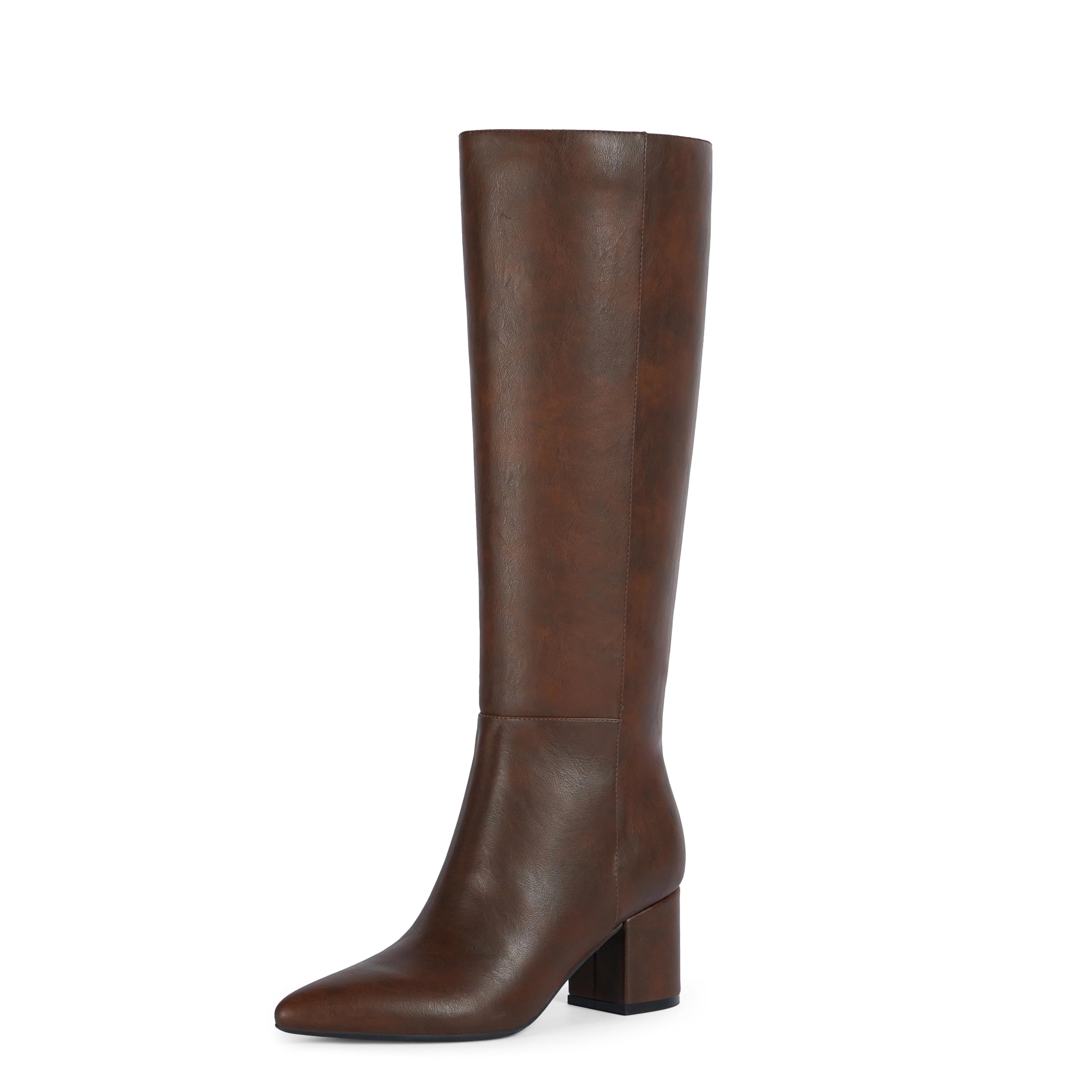 Photo 1 of Easyfox Brown Boots for Women Low Heeled Leather Knee High Boots Chunky Heel Tall Long Boot Pointed Toe Dress Block Heel Calf High Boot 2025 Size 8