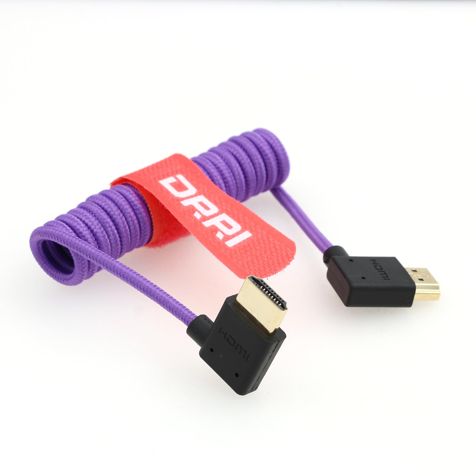 DRRI 8K HDMI to HDMI 2.1 Ultra High-Speed Braided Coiled Cable for Sony A7III a7s3, Atomos Ninja V (Left HDMI-Right HDMI, Purple Braided Coiled)