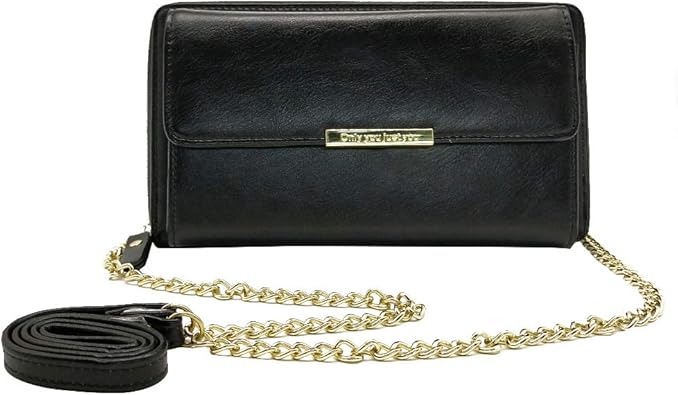 black leather crossbody bag with chain strap