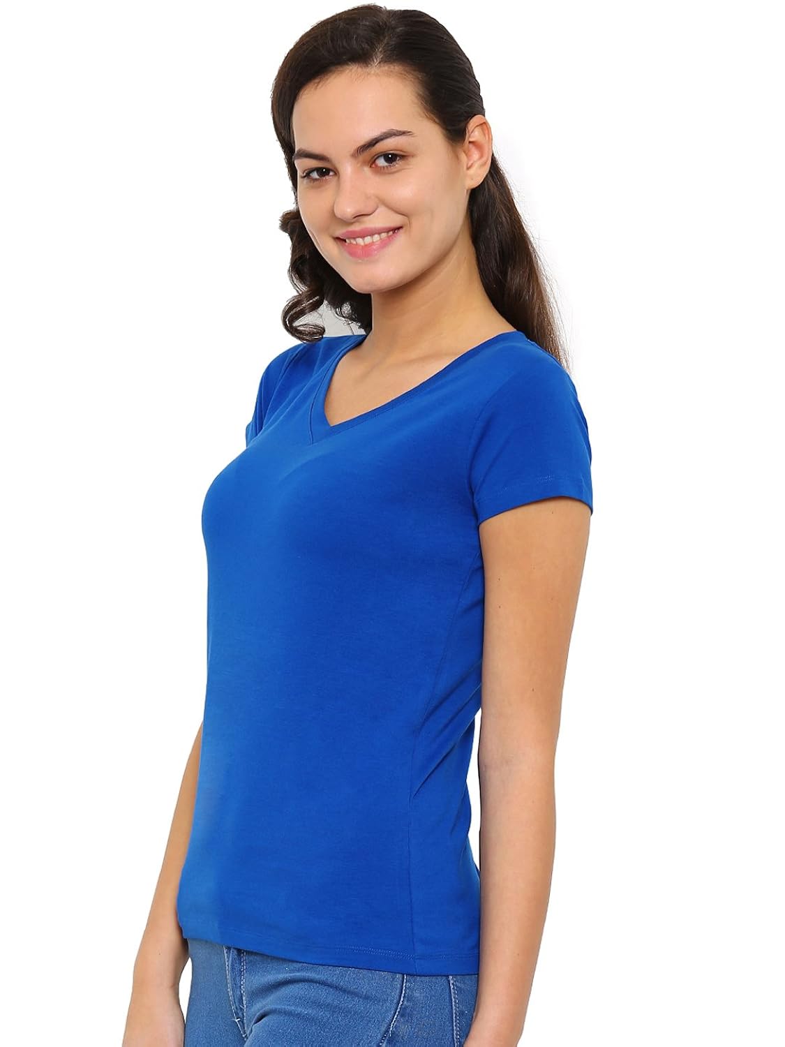 de moza ladies knit top half sleeve solid cotton lycra offwhite