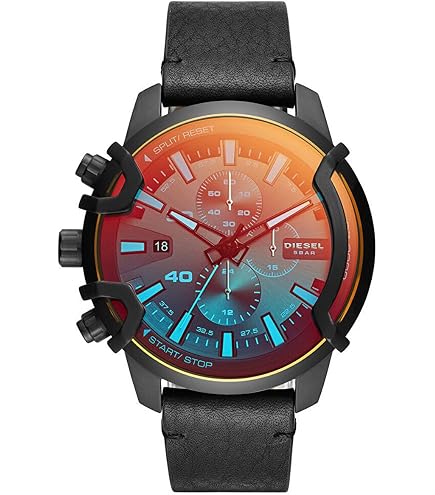 Amazon.com: Diesel Spiked Stainless Steel and Leather Chronograph