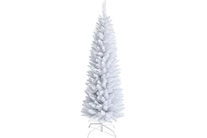 Goplus 5FT Pencil Christmas Tree, Artificial Slim White Christmas Tree with 240 PVC Needles & Folding Metal Stand, Unlit Xmas Tree for Home Office Shops Hotels Decoration