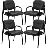 OLIXIS Waiting Room Chairs Set of 4, Side Guest Chairs for Conference | Stationary PU Leather, Padded Arms for Reception Meeting Lobby Medical Clinic Church Elderly