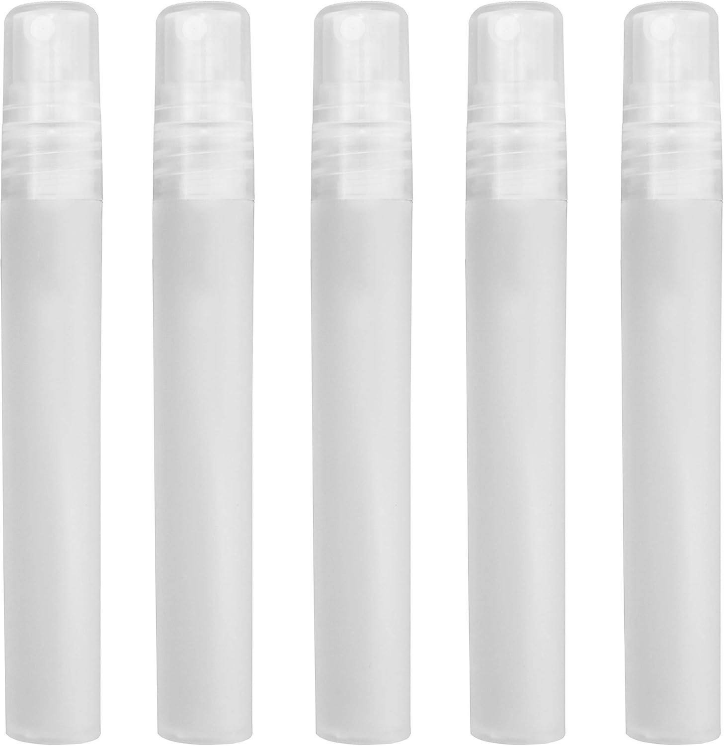 FiveSeasonStuff 5 Piece 10ml Mini Fine Mist Spray Bottle for Perfume Face Hydration Toner Frosted Plastic Atomiser Air Travel Size Refillable and Reusable