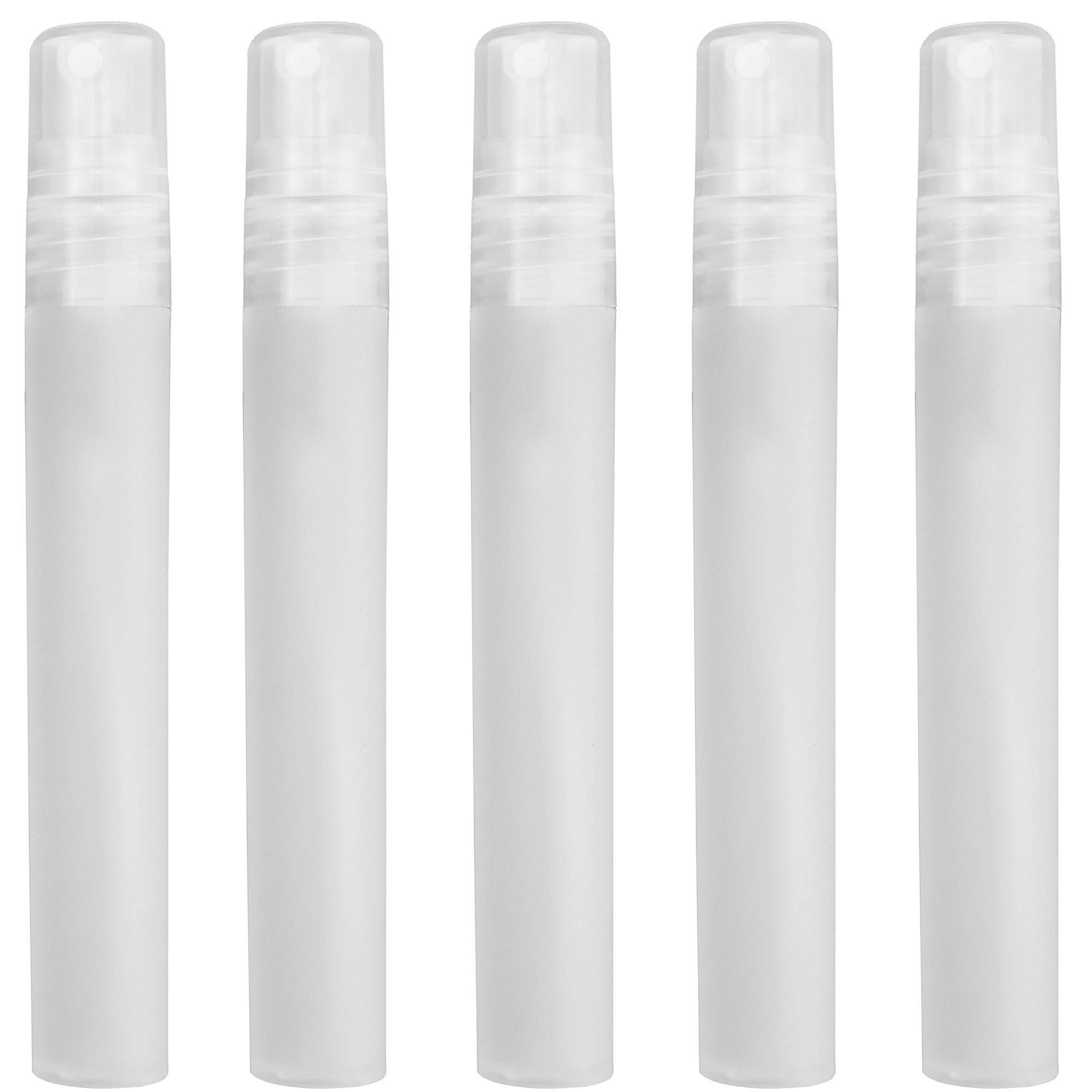 FiveSeasonStuff 5 Piece 10ml Mini Fine Mist Spray Bottle for Perfume Face Hydration Toner Frosted Plastic Atomiser Air Travel Size Refillable and Reusable