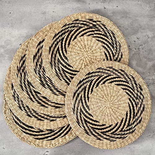 Artera Round Woven Placemats Set of 6, Natural Wicker Seagrass