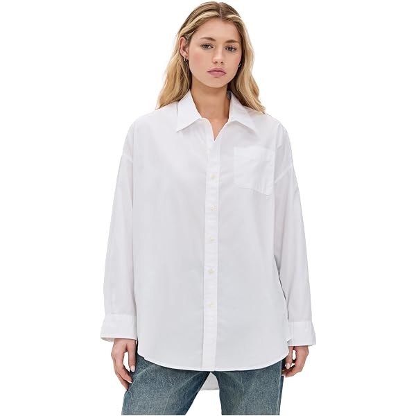 Amazon.com: R13 Women's Drop Neck Oxford Shirt, Blue/White