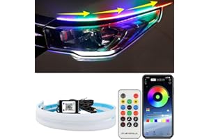 Car Headlight LED Strips Turn Signal, LEDCARE 24 Inch Exterior Car Lights with Dreamcolor Chasing, Flexible Waterproof LED Daytime Running Light with Wireless APP/Remote Control, 2-Pack