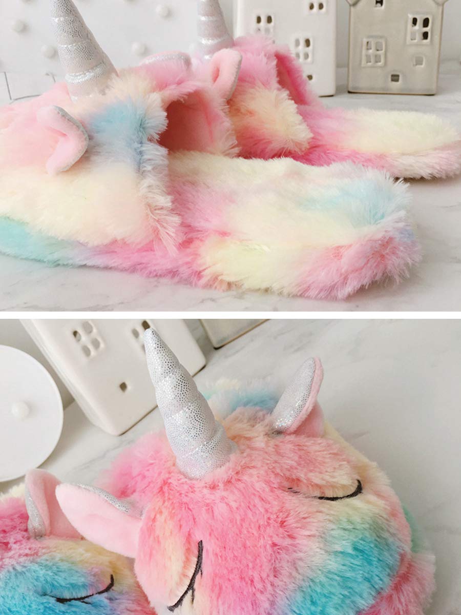 Women\'s Unicorn Slippers Animal Cute Fluffy Indoor Memory Foam Open Back Funny Home