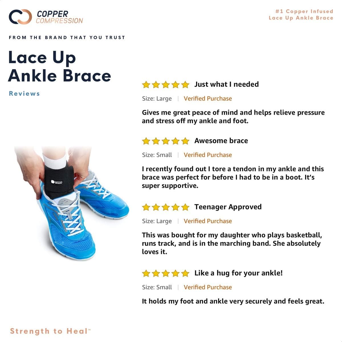Copper Compression Lace Up Ankle Brace - Guaranteed Highest Copper Lace Up Ankle Braces for Men and Women with Infused Fit. Basketball, Volleyball, Sprained Ankle Stabilizer and Support Wrap Guard: Health & Personal Care