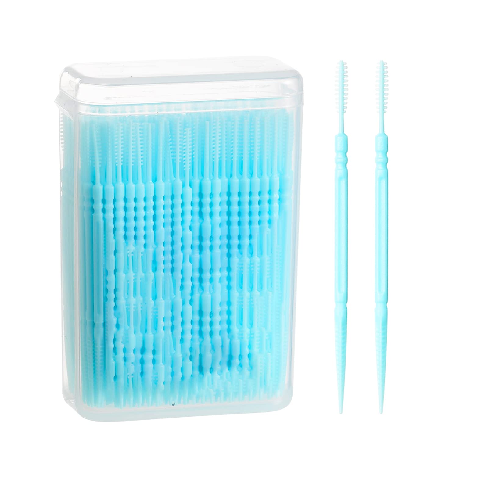 BSITSSS 200 Pcs Interdental Brushes, Dual-Use Dental Brushes, Soft Tooth Picks Floss Sticks Interdental Cleaning Brush, Teeth Cleaning Tools, Tooth Picks Sticks Plastic for Oral Cleaning (Blue)