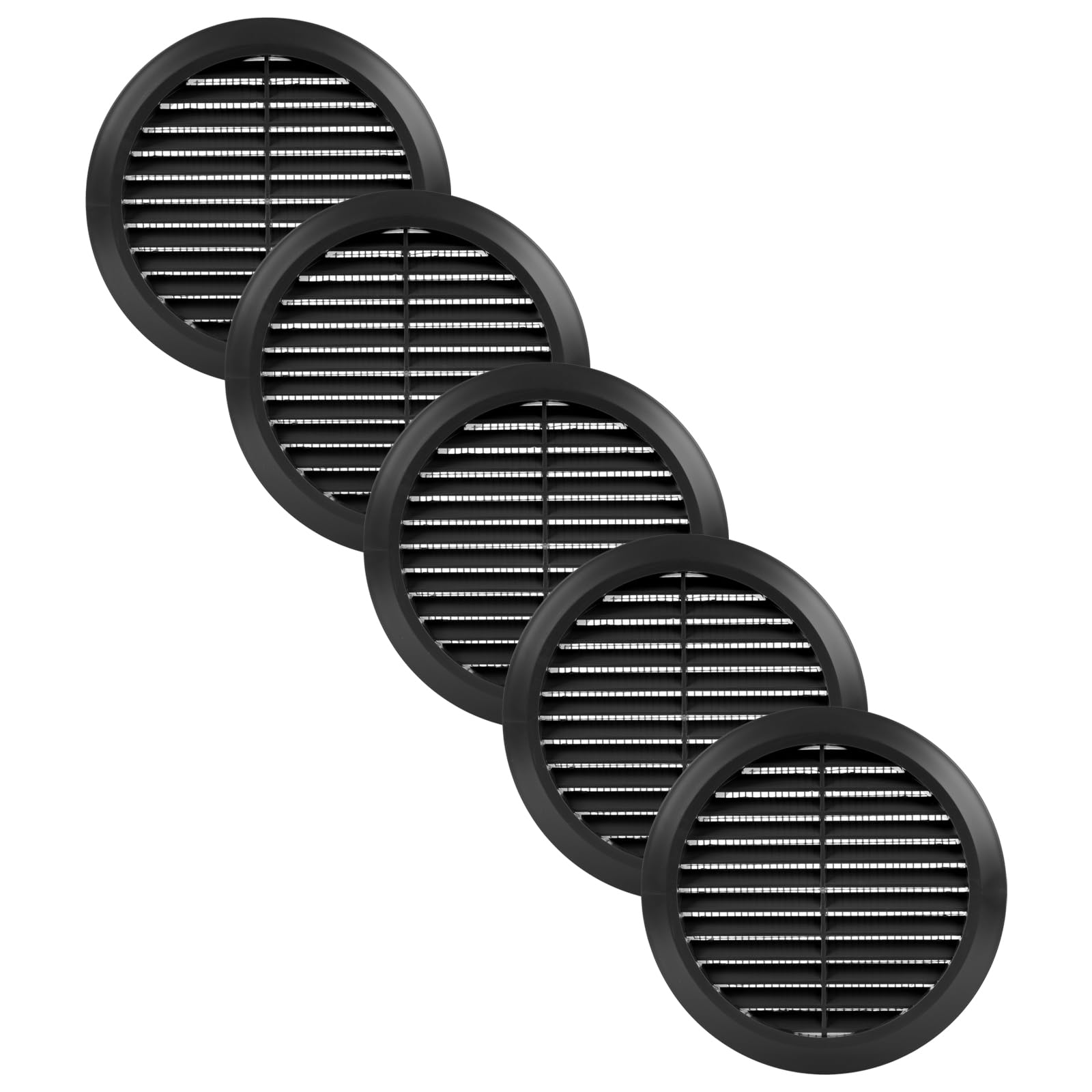 Vent Systems 125 mm / 4.92'' Inch Black Air Vent Cover - 5 Pack - Round Ventilation Grille with Integrated Protective Mesh Screen - HVAC Vents for Bathroom, Home Office, Kitchen - Indoor & Outdoor Use — image 1