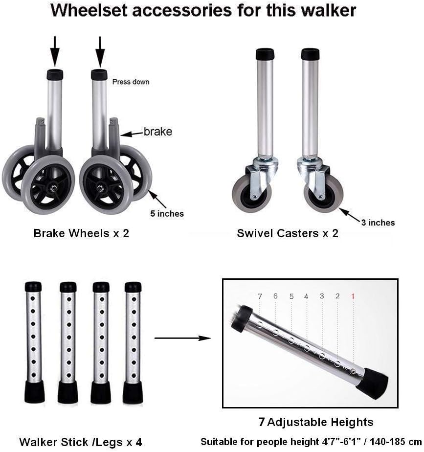 Stand Upright Walkers for Seniors with Seat, Elderly Rollator Walker with Seat and Wheels, Adjustable Walking Aids with Armrest for Disabled Limited Mobility, Foldable 4 Wheels Walkers + Seat + Bag: Health & Personal Care