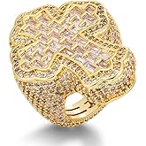 OWNCOOL Iced Out Diamond Baguette Cross Pinky Ring Cubic Zirconia Punky Hip Hop Rapper Style Band Ring Jewelry Gift for Men Women