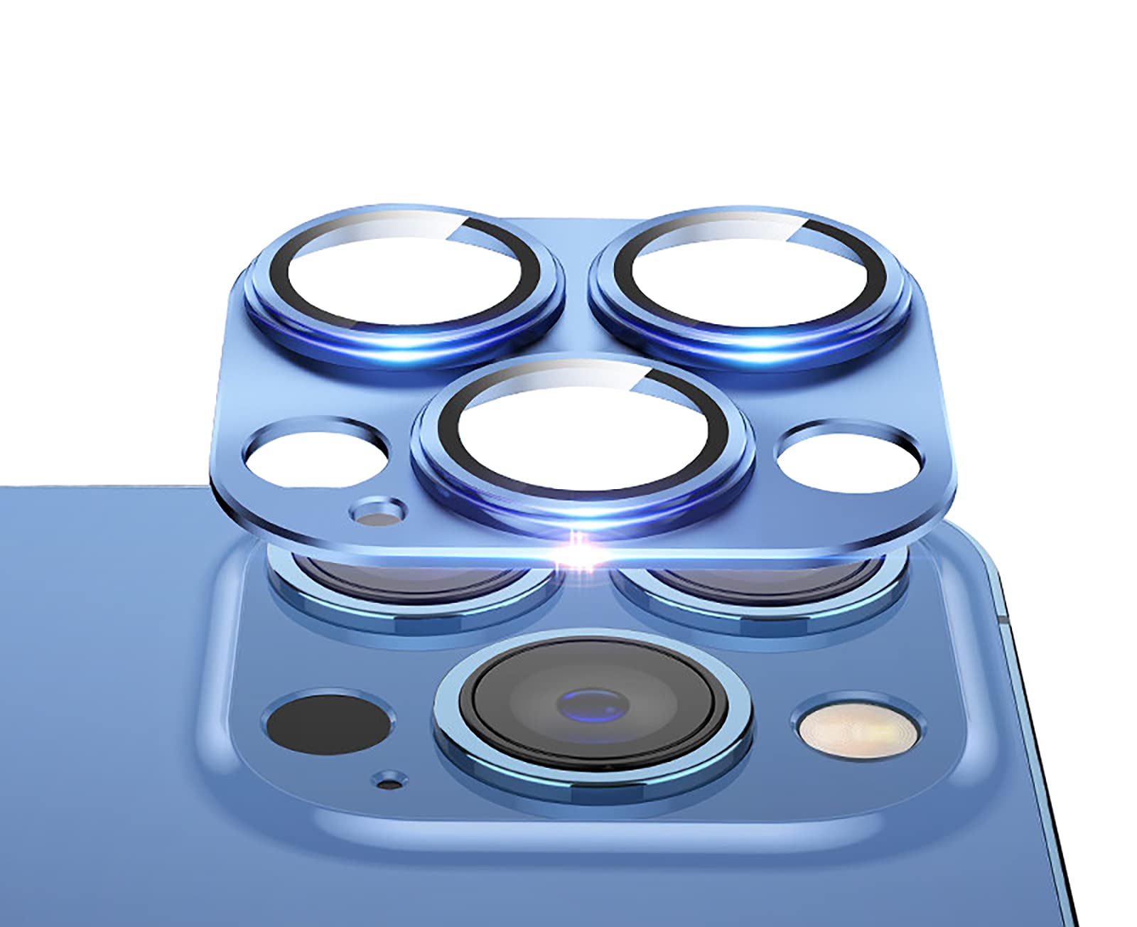GIOPUEY Camera Protector for iPhone 13 Pro Max, iPhone 13 Pro Camera Lens Protector [2 in 1 Material] Metal Frame + Tempered Glass - Blue